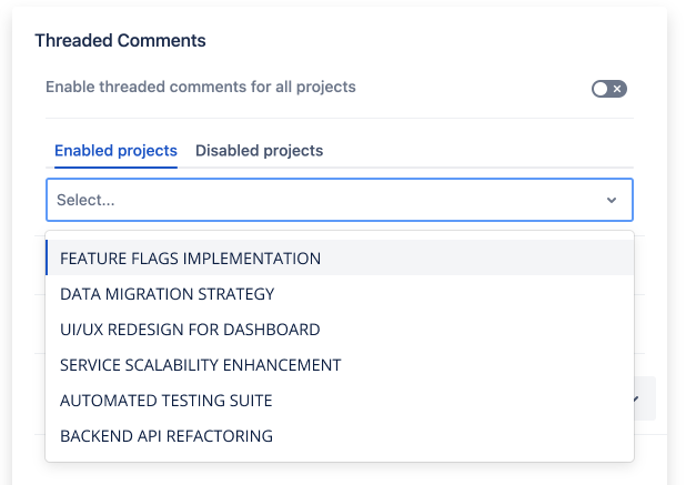 Treaded Comments Enabled projects list