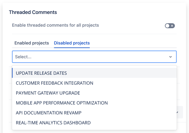 Treaded Comments - Disabled projects list