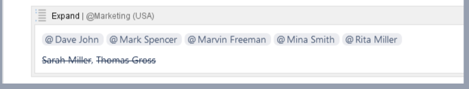 Inserted mentions inside an expander, with two names struck through